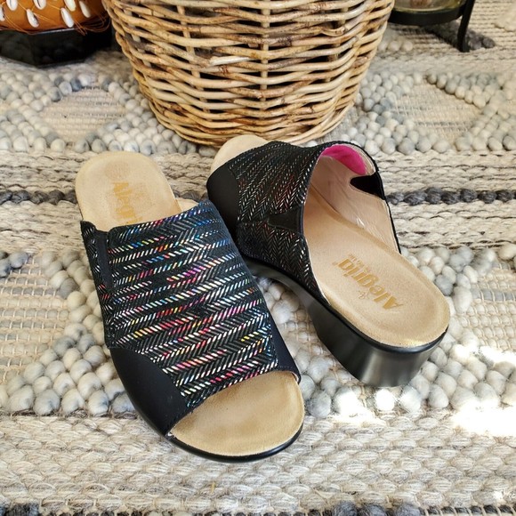 Alegria Ryli Tile Me More Sandal Wedges Black Memory Foam Gores Women US 8-8.5 - Picture 1 of 12